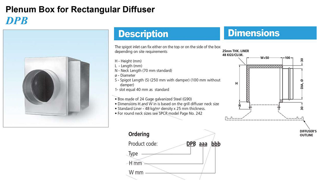 Plenum box for rectangular diffuser